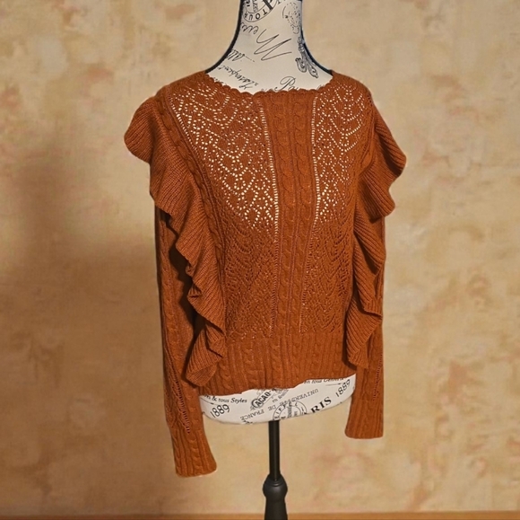 Chelsea & Violet Sweaters - Chelsea & Violet Rust Ruffled‎ Sweater